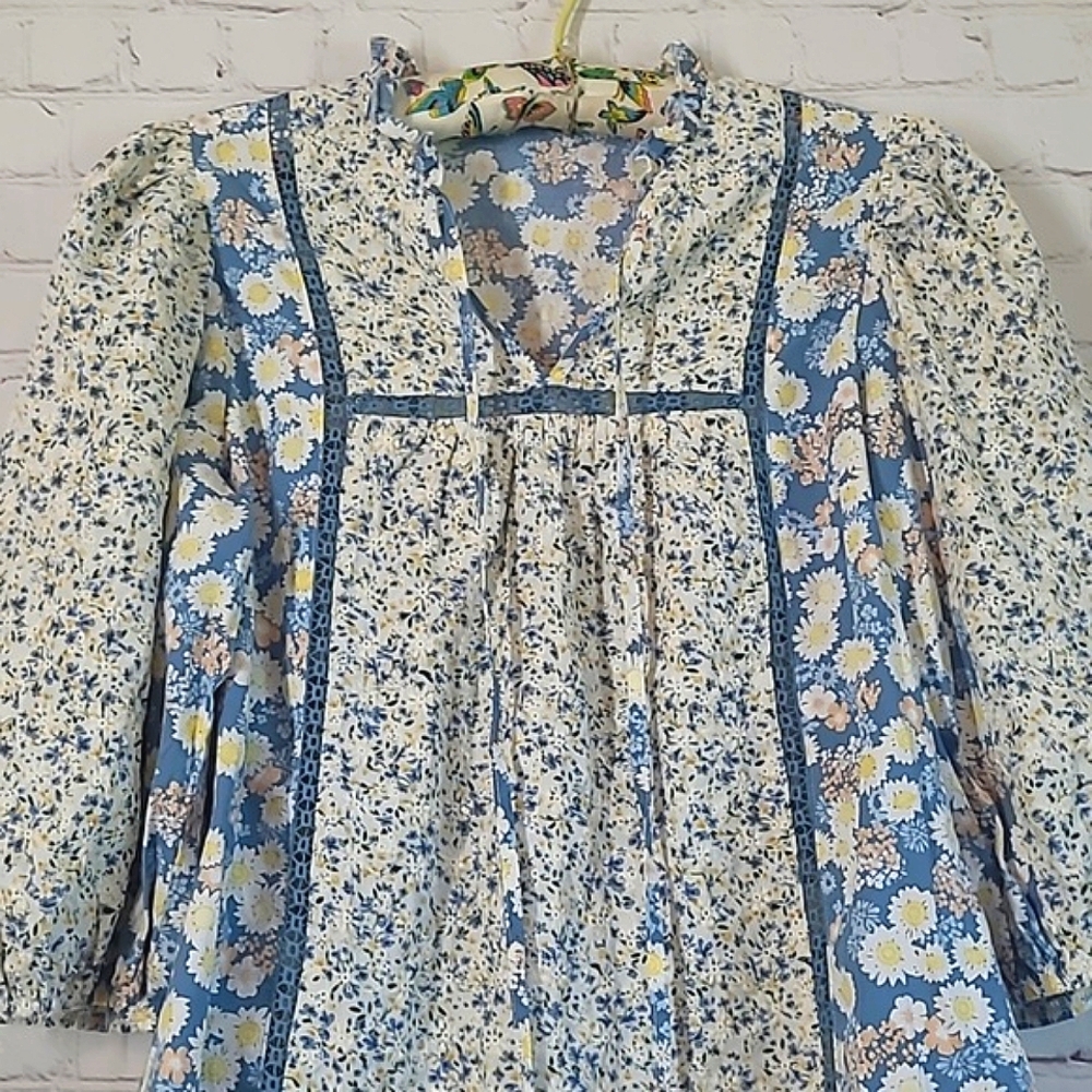 Anthropologie Solitaire Laura Peasant Floral Daisy Cottagecore Top Blouse Sz S - Picture 7 of 16